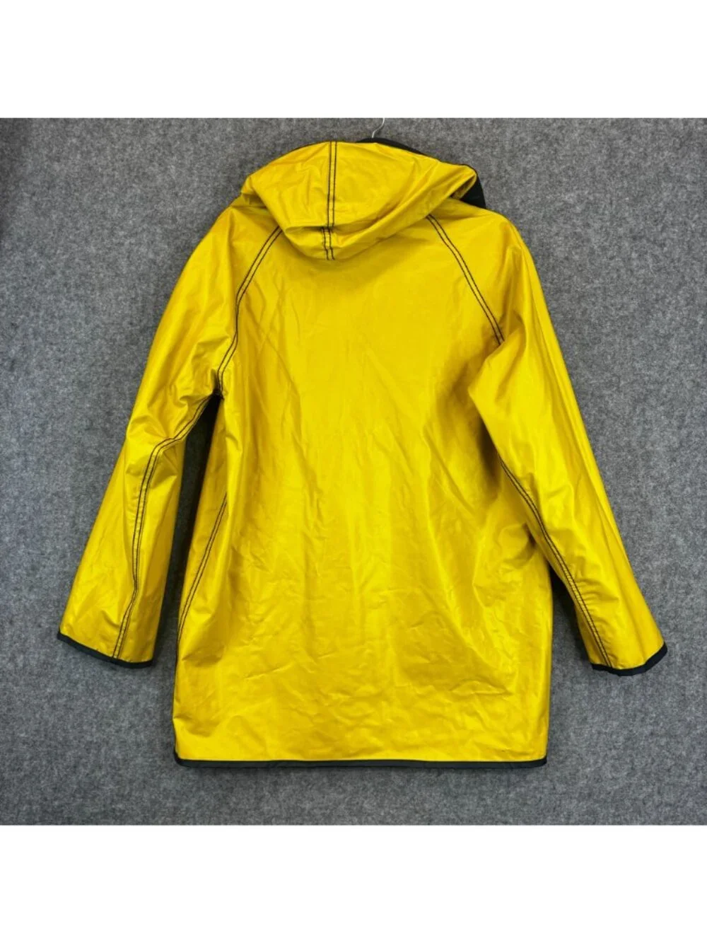 Izod Lacoste Womens Large Rain Coat Jacket Reversible Yellow Blue Hooded Slicker
